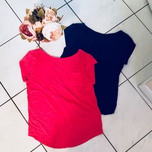 2 Loft linen tees pink and navy blue Xs